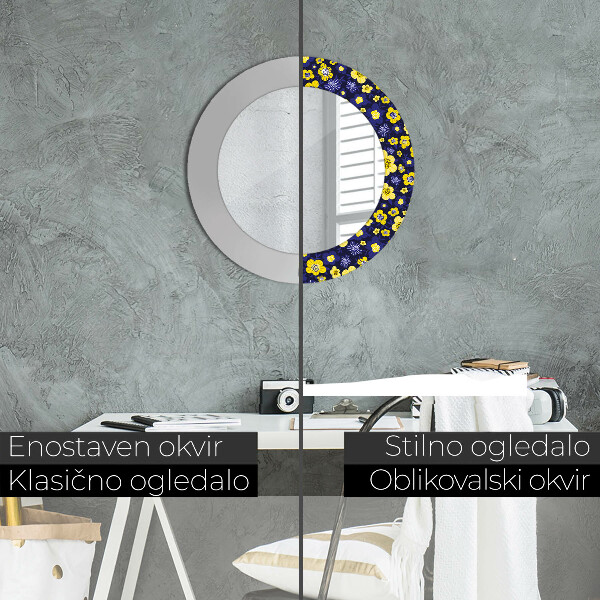 Oglinda rotunda rama cu imprimeu Flori mici dulci