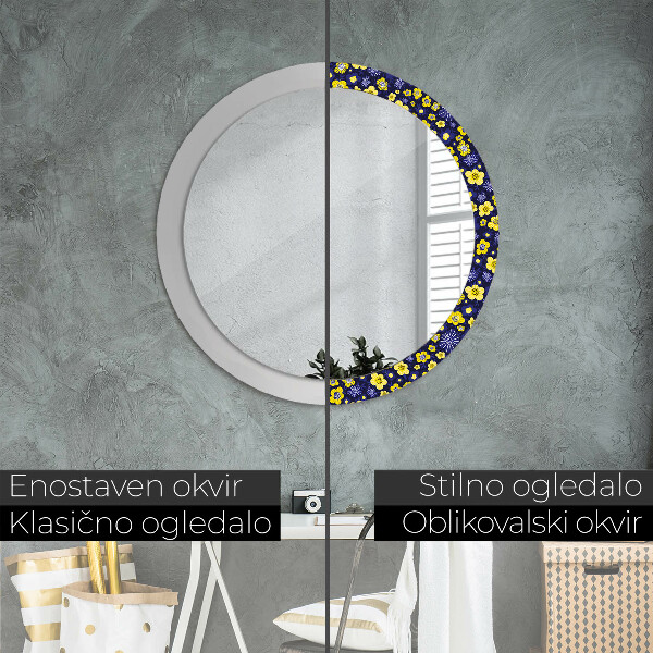 Oglinda rotunda rama cu imprimeu Flori mici dulci