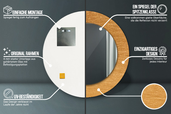 Oglinda rotunda rama cu imprimeu Suprafață metalică