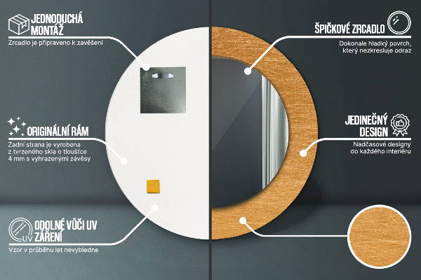 Oglinda rotunda rama cu imprimeu Suprafață metalică