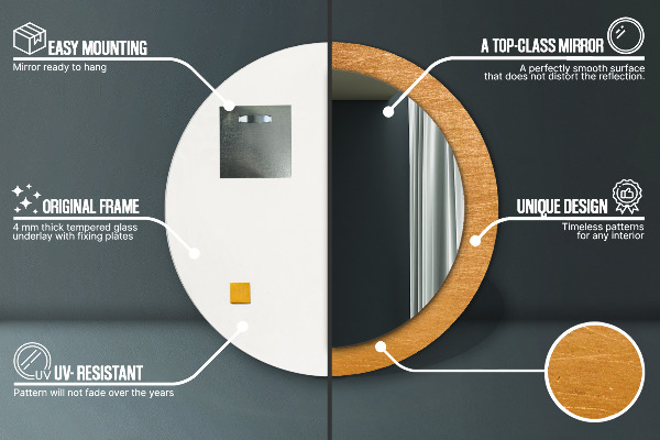 Oglinda rotunda rama cu imprimeu Suprafață metalică