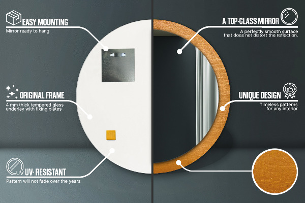 Oglinda rotunda rama cu imprimeu Suprafață metalică