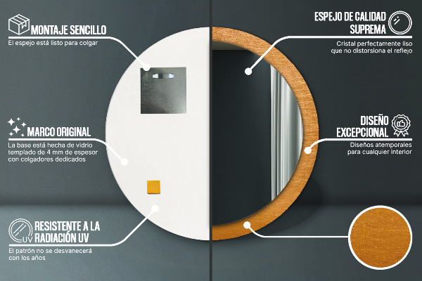 Oglinda rotunda rama cu imprimeu Suprafață metalică