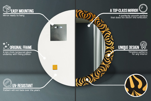 Oglinda rotunda rama cu imprimeu Mandala de aur