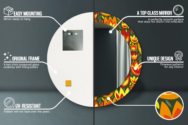 Oglinda rotunda imprimata Lalele retro