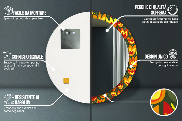 Oglinda rotunda imprimata Lalele retro