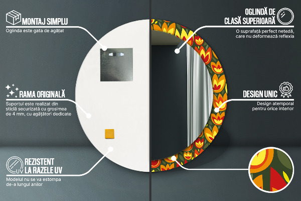 Oglinda rotunda imprimata Lalele retro