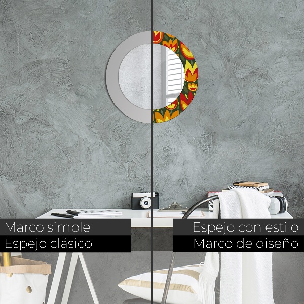 Oglinda rotunda imprimata Lalele retro