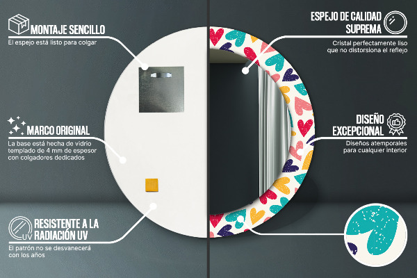 Oglinda cu decor rotunda Inimi colorate