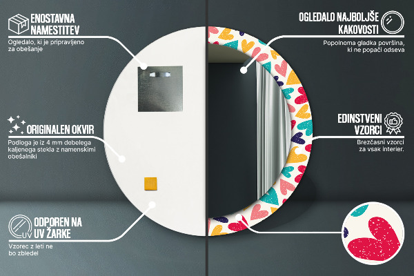 Oglinda cu decor rotunda Inimi colorate