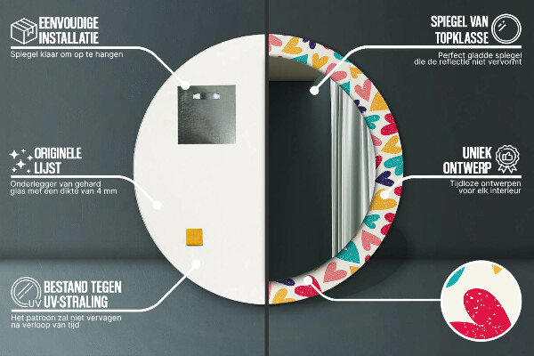 Oglinda cu decor rotunda Inimi colorate