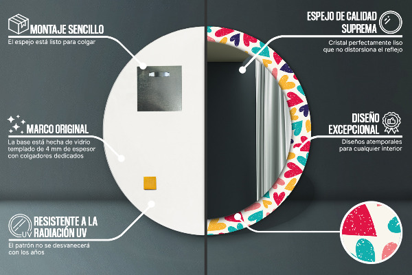 Oglinda cu decor rotunda Inimi colorate