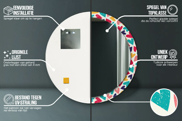 Oglinda cu decor rotunda Inimi colorate