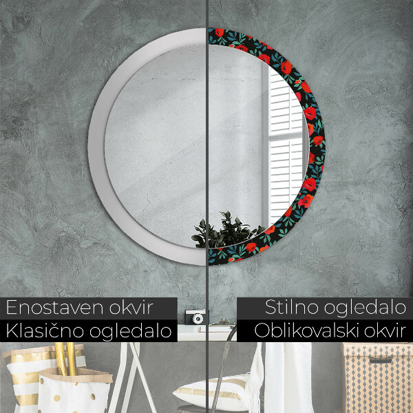 Oglinda cu decor rotunda Semințe de mac roșu
