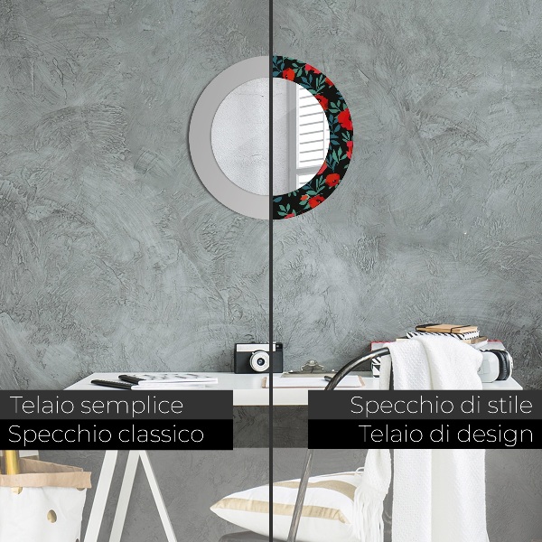 Oglinda cu decor rotunda Semințe de mac roșu