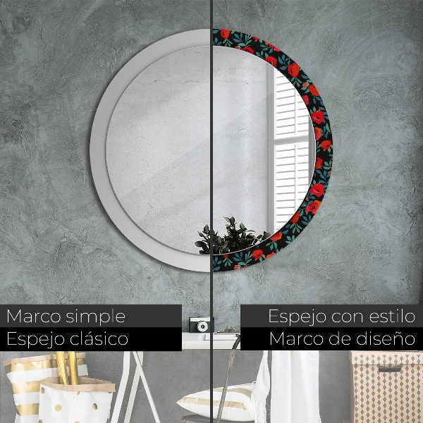 Oglinda cu decor rotunda Semințe de mac roșu