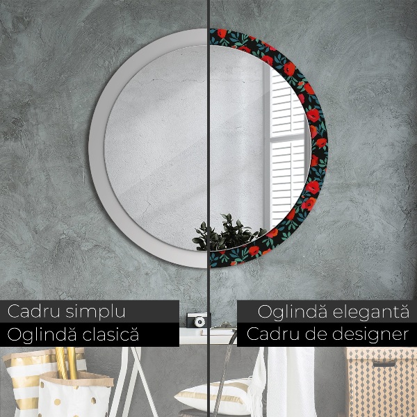 Oglinda cu decor rotunda Semințe de mac roșu