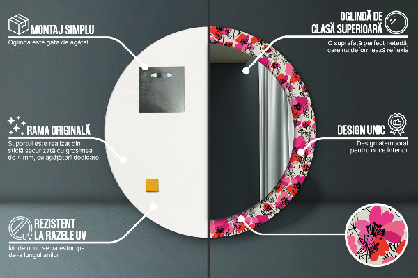 Decoratiuni perete cu oglinda Maci roz