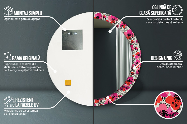 Decoratiuni perete cu oglinda Maci roz