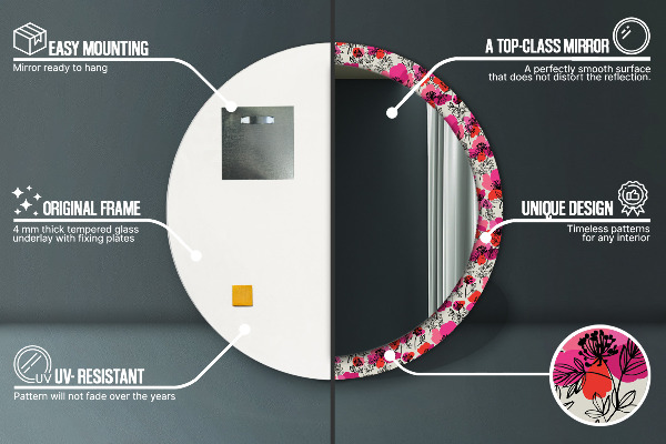 Decoratiuni perete cu oglinda Maci roz