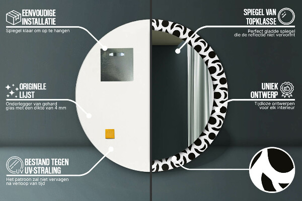 Oglinda rotunda rama cu imprimeu Ornament geometric negru