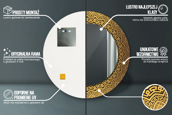 Oglinda rotunda rama cu imprimeu Ornament grecesc