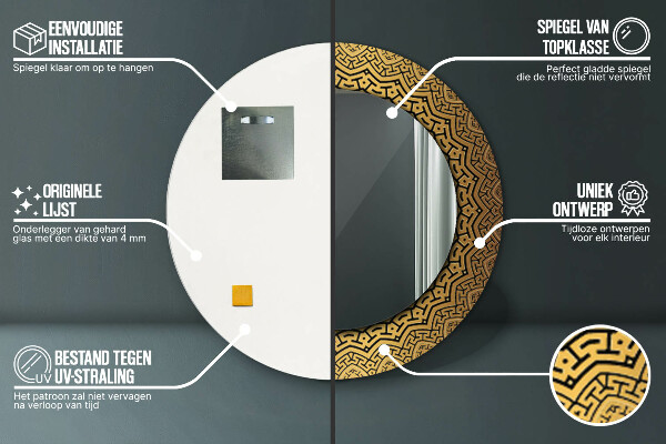 Oglinda rotunda rama cu imprimeu Ornament grecesc