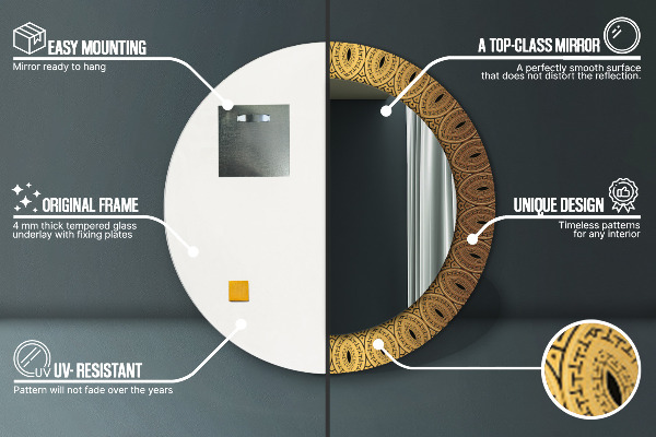 Oglinda rotunda rama cu imprimeu Ornament grecesc