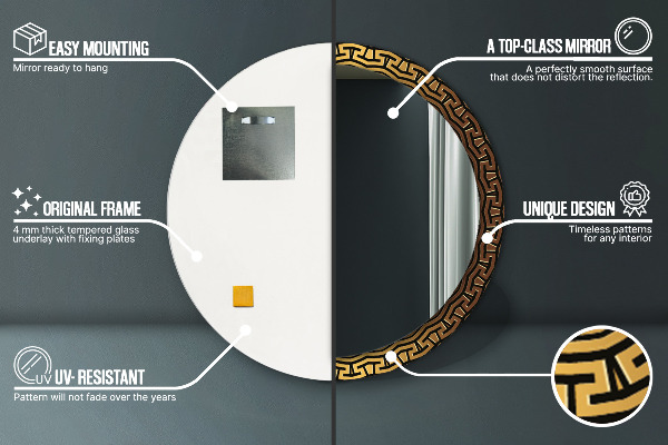 Oglinda rotunda rama cu imprimeu Ornament grecesc