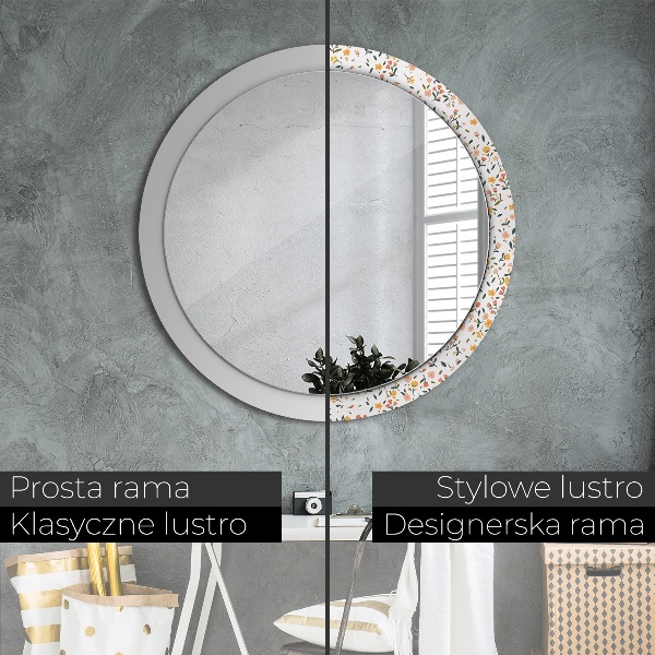 Oglinda rotunda rama cu imprimeu Flori dulci mici