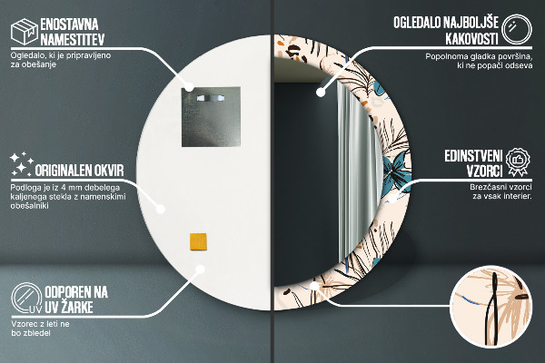 Oglinda rotunda rama cu imprimeu Flori cu un model de junglă