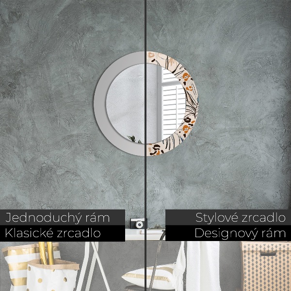 Oglinda rotunda rama cu imprimeu Flori cu un model de junglă