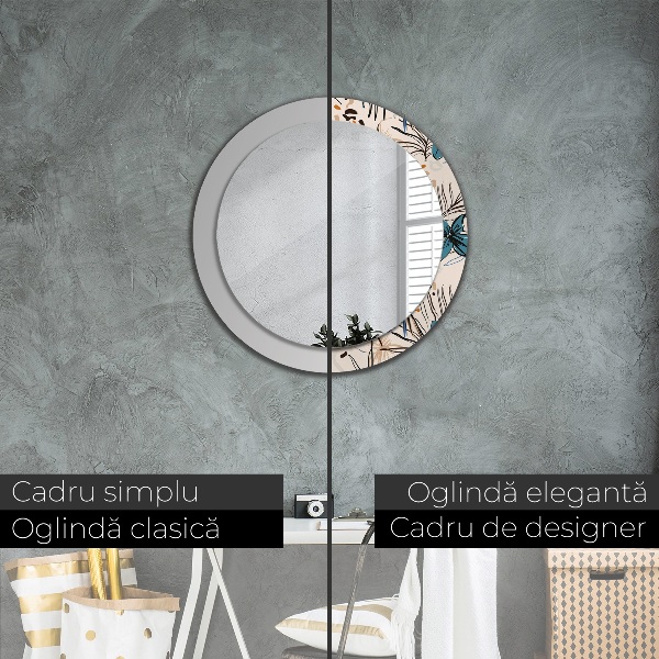 Oglinda rotunda rama cu imprimeu Flori cu un model de junglă