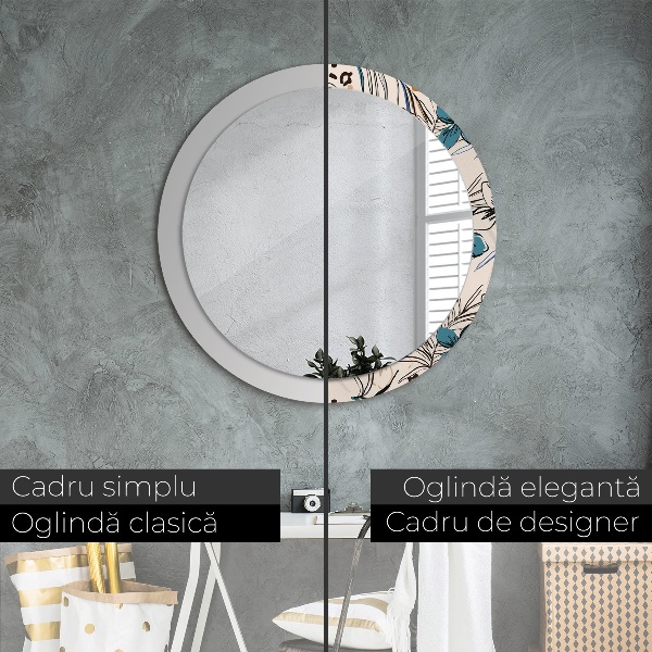Oglinda rotunda rama cu imprimeu Flori cu un model de junglă