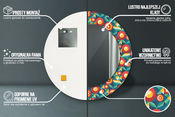 Oglinda rotunda imprimata Fructe și frunze geometrice