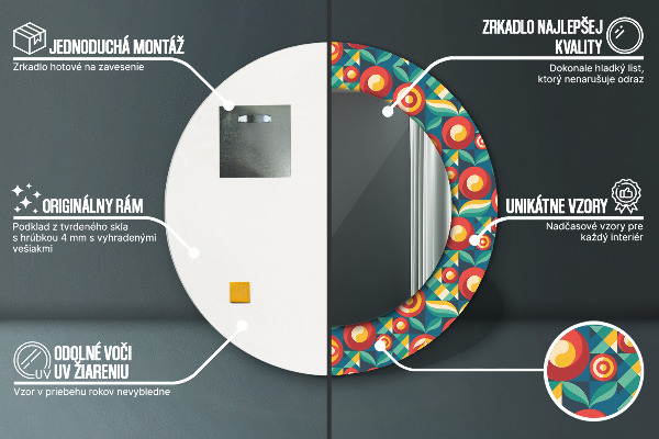 Oglinda rotunda imprimata Fructe și frunze geometrice