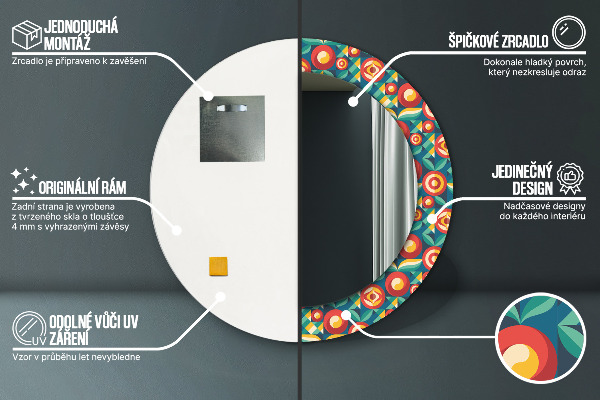 Oglinda rotunda imprimata Fructe și frunze geometrice