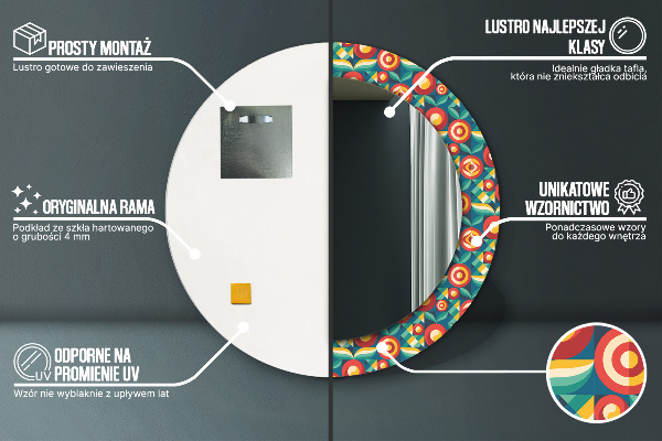 Oglinda rotunda imprimata Fructe și frunze geometrice
