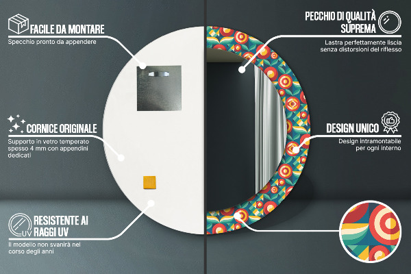 Oglinda rotunda imprimata Fructe și frunze geometrice