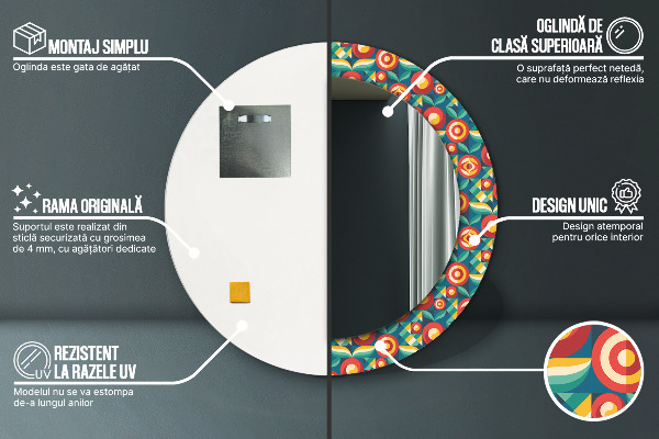 Oglinda rotunda imprimata Fructe și frunze geometrice