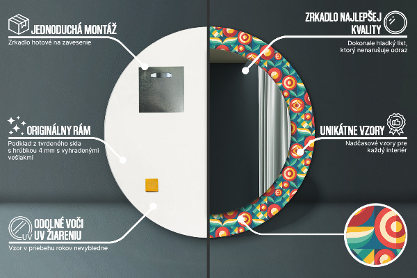Oglinda rotunda imprimata Fructe și frunze geometrice