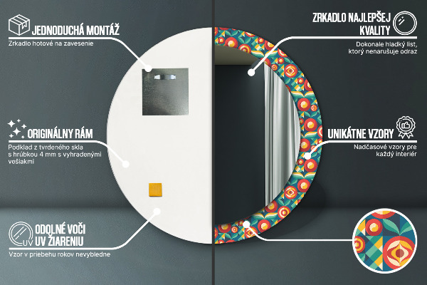 Oglinda rotunda imprimata Fructe și frunze geometrice