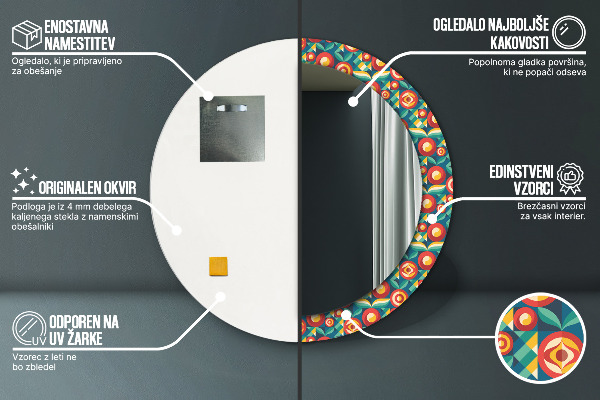 Oglinda rotunda imprimata Fructe și frunze geometrice