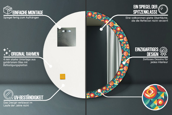 Oglinda rotunda imprimata Fructe și frunze geometrice