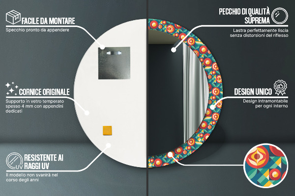 Oglinda rotunda imprimata Fructe și frunze geometrice