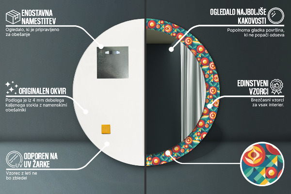 Oglinda rotunda imprimata Fructe și frunze geometrice