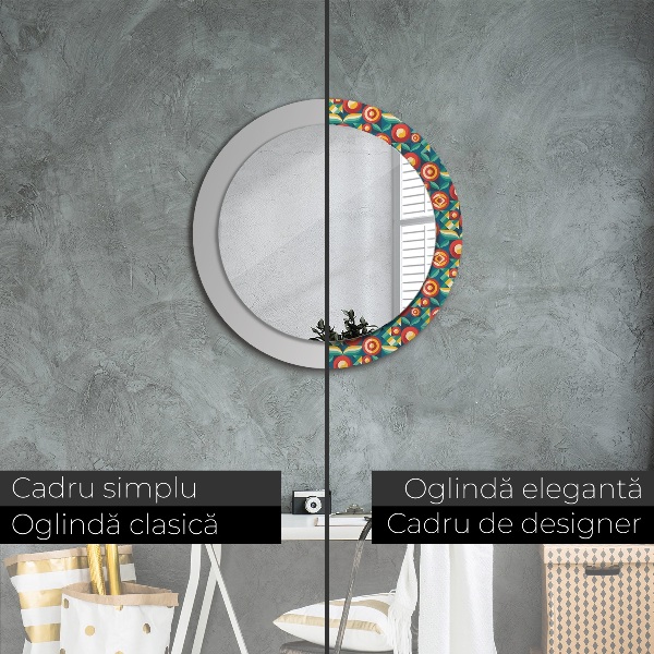 Oglinda rotunda imprimata Fructe și frunze geometrice