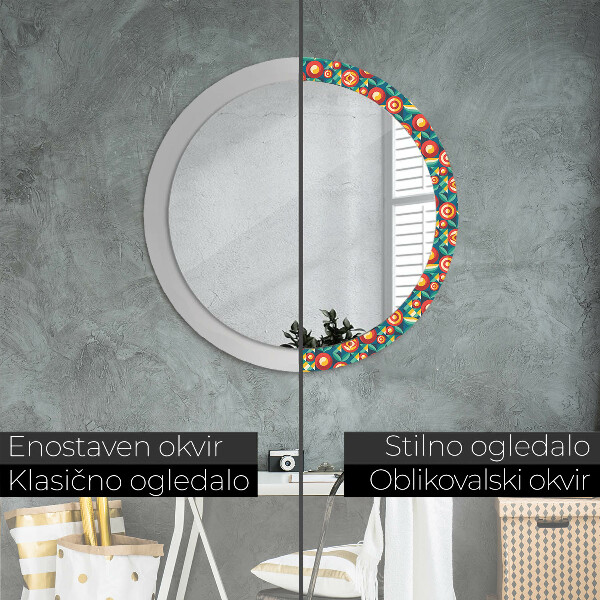 Oglinda rotunda imprimata Fructe și frunze geometrice