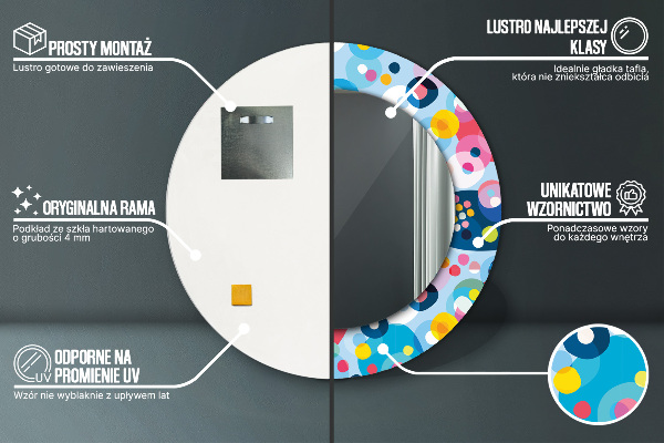 Oglinda rotunda rama cu imprimeu Spini colorați