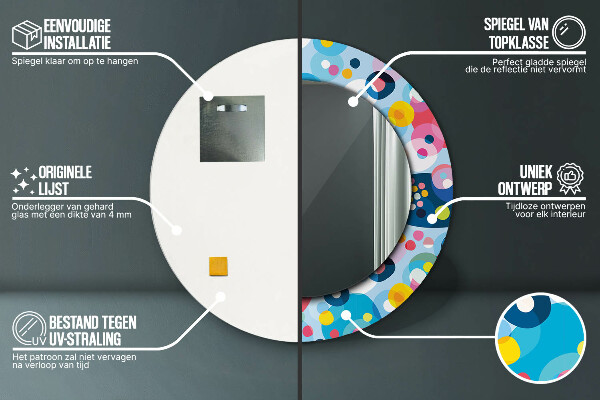 Oglinda rotunda rama cu imprimeu Spini colorați